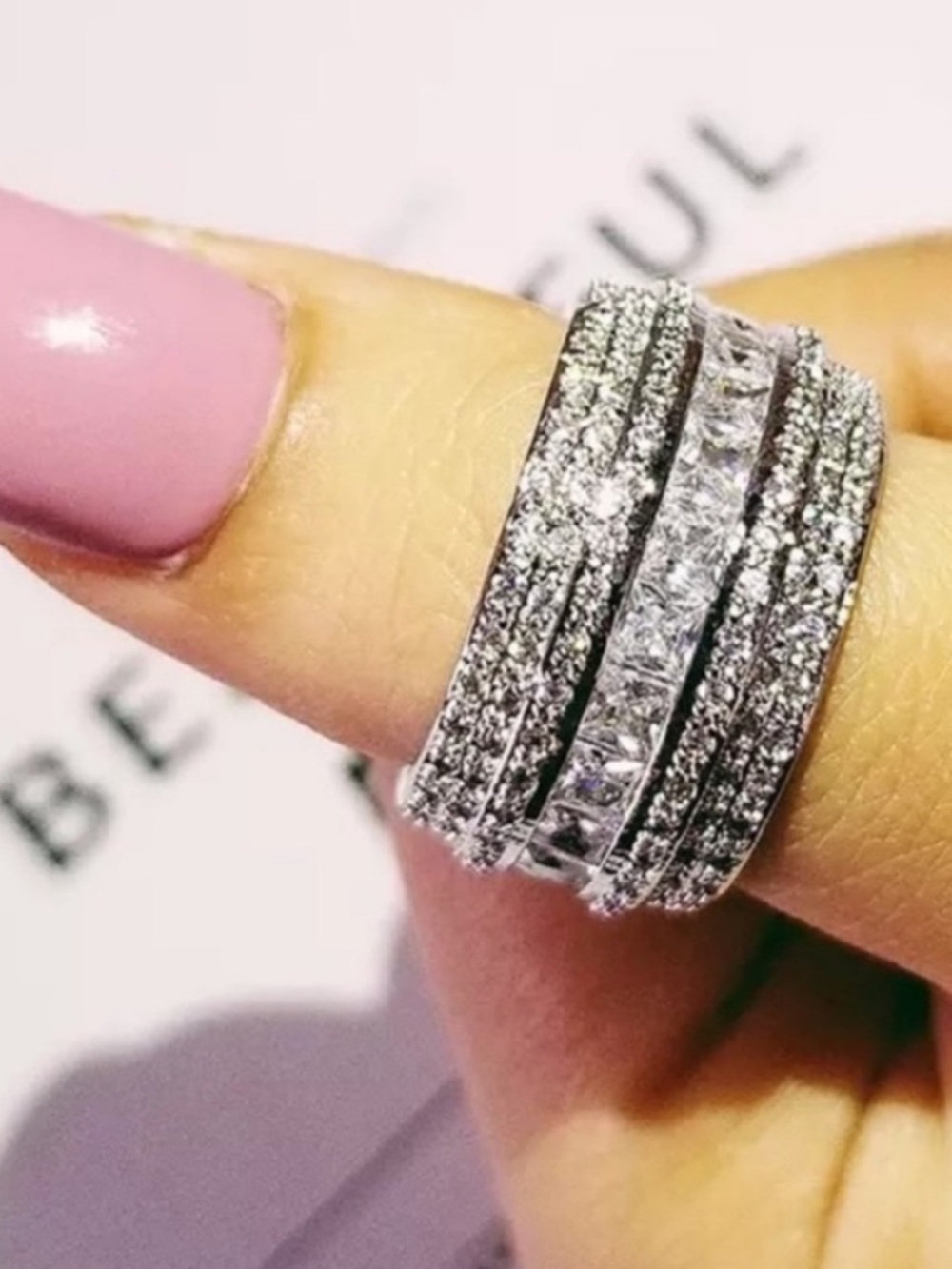 NEW WIDE 925 STERLING SILVER DIAMOND RING, CUTE RING, SHINY RING.
